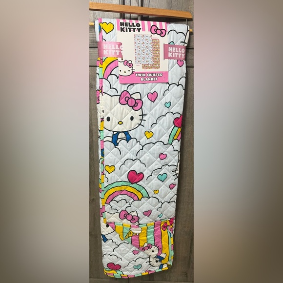 Hello Kitty Other - New Hello Kitty Blue Cloud Kitty & Rainbow Quilted Twin Blanket On Hanger & Tag